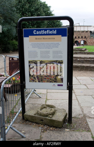 Signer pour le Roman fort dans le centre-ville de Manchester Castlefield Banque D'Images