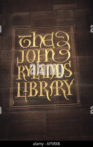 La bibliothèque John Rylands signer à Manchester Banque D'Images