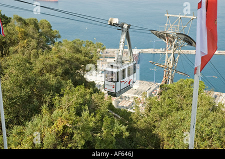 Cable Car transportant les touristes jusqu'au rocher de Gibraltar Banque D'Images