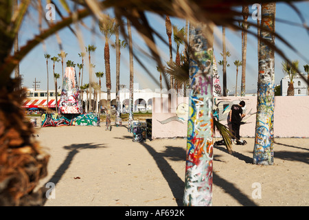 Les artistes graffiti Wall Venice Beach, Los Angeles County, Californie, USA Banque D'Images