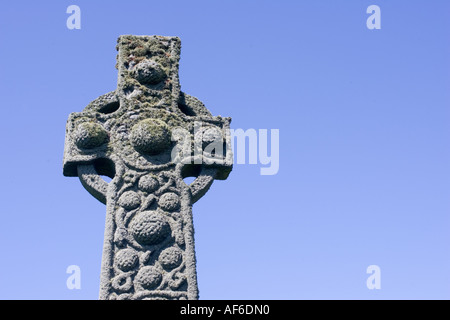 St Martins 9e siècle croix celtique à l'extérieur de l'abbaye d'Iona au large de la côte sud de l'île de Mull Ecosse UK Banque D'Images
