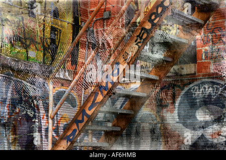 Escaliers en acier peinture murale d'empreintes d'artistes Banque D'Images