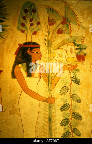 Egypte, Louxor, rive ouest, la vallée des Nobles, la peinture sur mur dans la tombe de Nakht, des scènes de la vie quotidienne Banque D'Images