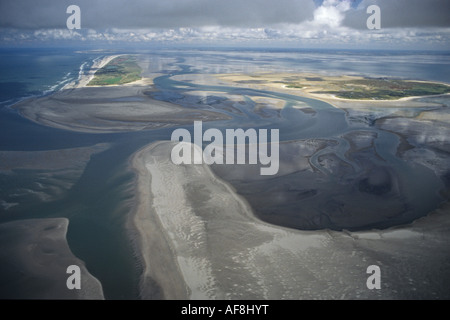 Photo aérienne de Juist, à l'Est de l'île frisonne, Basse-Saxe, Allemagne du nord, la mer du Nord Banque D'Images