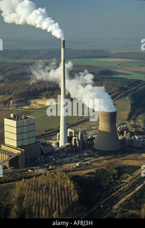 Photo aérienne centrale thermique au charbon à Buschhaus près de Helmstedt, brown coal mine à ciel ouvert, Sachsen-Anhalt, Allemagne Banque D'Images