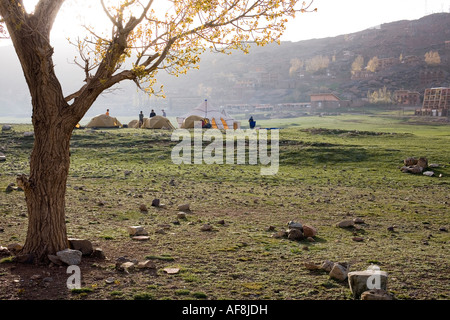 Camp de tentes trekkeurs Oukaimeden, près de la région de Toubkal, Atlas, Maroc, Afrique du Nord Banque D'Images