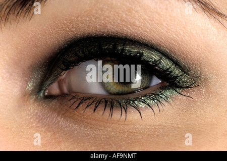 Woman's eye avec l'ombre à paupières et mascara noir métallique Banque D'Images