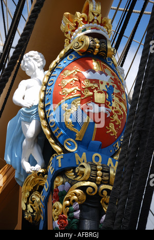 Proue et figure de proue, Nelson's célèbre navire amiral, le HMS Victory, historique de Portsmouth, Portsmouth, Hampshire, Angleterre, Royaume-Uni Banque D'Images