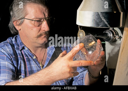 Gravure sur verre à la main Val Saint Lambert crystal factory Belgique Banque D'Images
