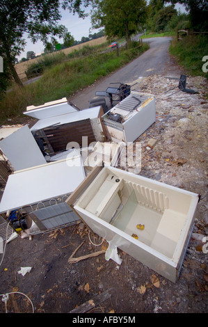 Pourboires à la mouche : les réfrigérateurs et autres marchandises blanches sont sous-évaluées dans une campagne layby. Photo de Jim Holden. Banque D'Images