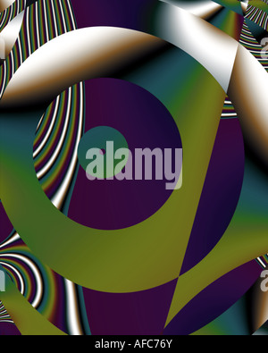 Résumé de l'image fractale des disques en couches avec des courbes à rayures Banque D'Images