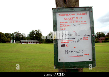 Signe pour Marlow Cricket Club, Marlow, Buckinghamshire Banque D'Images