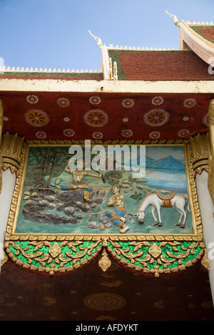 L'allégement en stuc à Wat Dans Paeng, Vientiane, Laos Banque D'Images