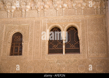 Détail de fenêtre Patio del Mexuar à l'Alhambra, Grenade Banque D'Images