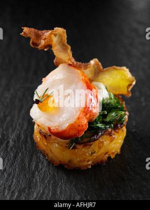 Le fondant de pommes de terre au homard canape Banque D'Images