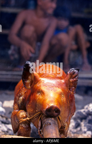 Rôti de porc sur ouvrir le feu du charbon de Lucban Philippines Quezon Banque D'Images