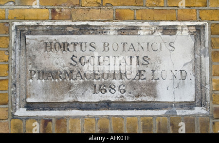 La pierre taillée dans le mur de la Chelsea Physic Garden Londres Angleterre Banque D'Images