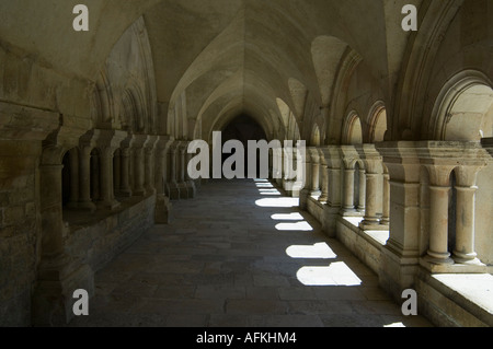 Abbaye de Fontenay, Bourgogne, France, le cloître roman du xiie siècle Banque D'Images