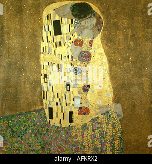 'Fine Arts, Klimt, Gustav, (1862 - 1918), peinture, 'Der Kuss', ('le kiss'), 1907 - 1908, huile, argent et or sur toile, 1 Banque D'Images