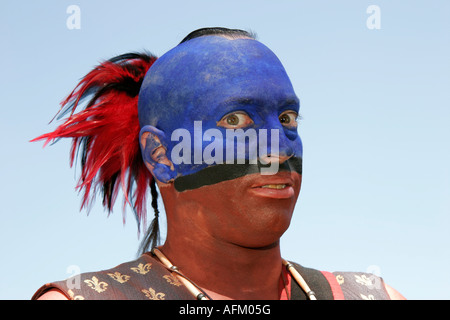 Marshall Indiana County,Plymouth,Marshall County Blueberry Festival,festival des festivals,Living History,Chickasaw Native,visage paint,IN070901070 Banque D'Images