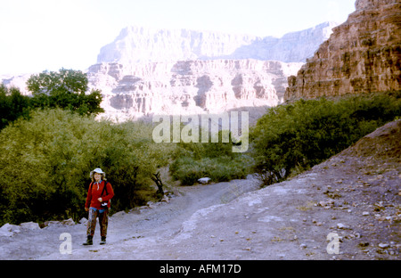 Un visiteur marche dans Havapu accueil canyon du peuple Havasupai dans le Grand Canyon National Park Arizona Banque D'Images