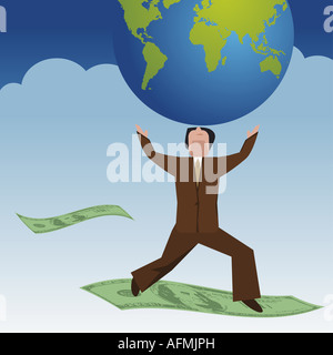 Businessman carrying a globe Banque D'Images