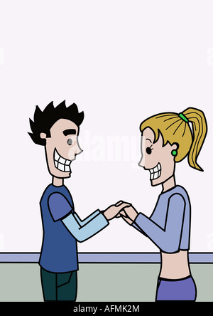 Fille et garçon se tenant la main Banque D'Images