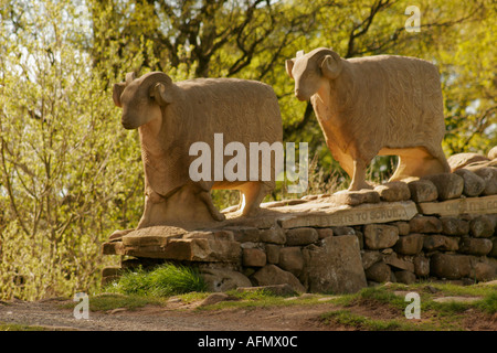 Sculptures en pierre à faible force moutons près de Teesdale County Durham Banque D'Images