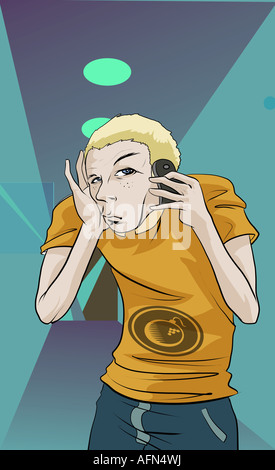 L'homme à l'aide d'un téléphone mobile Banque D'Images