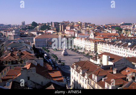 Portugal Lisbonne Une vue aérienne sur la place Rossio Praça Dom Pedro IV Banque D'Images