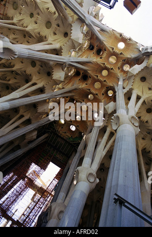 Vue de l'intérieur de la cathédrale célèbre Gaudi, La Sagrada Familia à Barcelone Espagne qui est encore en construction Banque D'Images