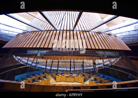 La base de l'habillage du Senedd hémicycle à l'Assemblée nationale du Pays de Galles, Cardiff. Banque D'Images