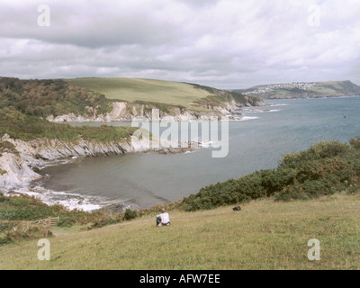 Sentier côtier du sud-ouest sur la côte sud près de Gribbin Head Menabilly Fowey Par St Austell Cornwall Banque D'Images