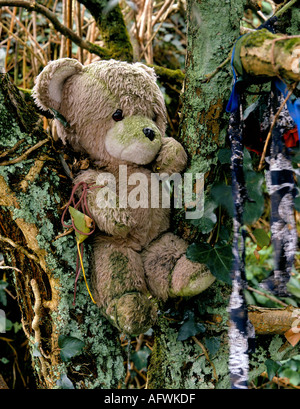 Clootie Well Cornwall Royaume-Uni. L'ours en peluche est parti en offrandes votives pour apaiser les Dieux à l'entrée du puits Saint de Sancreed. HOMER SYKES des années 1990 Banque D'Images