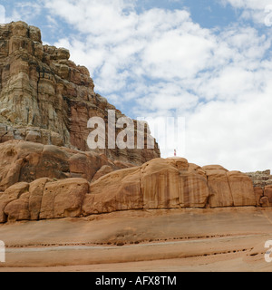 Personne seule, debout sur rock formation, le Lac Powell, Utah Banque D'Images