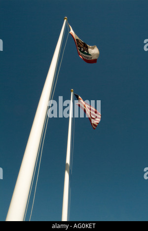 Drapeaux de la Californie et de l'USA. Le centre-ville de Los Angeles. La Californie. USA Banque D'Images