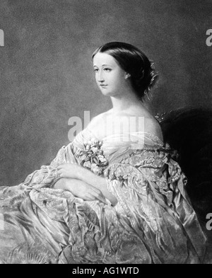 Eugénie, 5.5.1826 - 11.7.1920, Empress Consort de France 30.1.1853 - 4.9.1870, assis, héliographe de Niepce après peinture de Winterhalter, XIXe siècle, , Banque D'Images