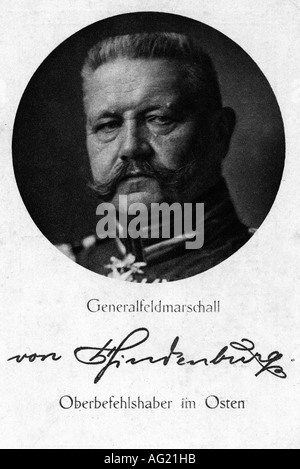 Hindenburg und Beneckendorff, Paul von, 2.10.1847 - 2.8.1934, général allemand, portrait, carte postale, vers 1916, première guerre mondiale, 1ère Guerre mondiale, Banque D'Images