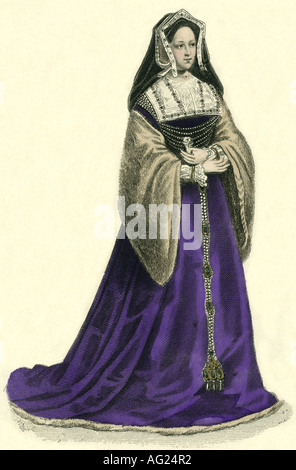 Catherine d'Aragon, 16.12.1485 - 7.1.1536, reine consort d'Angleterre 24.4.1509 - 23.5.1533, pleine longueur, gravure par Août Weger, Leipzig , n'a pas d'auteur de l'artiste pour être effacé Banque D'Images