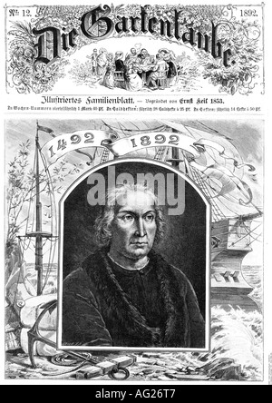 Columbus, Christopher, 1451 - 20.5.1506, navigateur et explorateur italiens, portrait, titre, 'nie Gartenlaube', volume 12, 1892, Banque D'Images