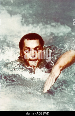 Weissmüller, Johnny, 2.6.1904 - 20.1.1984, athlète américain (natation) et l'acteur, portrait, Jeux Olympiques, Paris, France, 1924, Banque D'Images