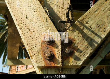 Détail de structure en bois. Fisherman's Wharf. La baie de Monterey (placé dans la baie de Monterey National Marine Sanctuary). La Californie. USA Banque D'Images