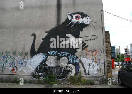 Banksy rat géant 'graffiti'. Londres, Angleterre Banque D'Images