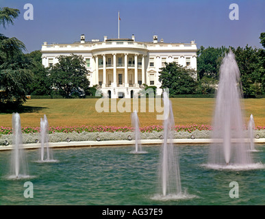 White House Washington DC USA fontaines accueil présidentielle Banque D'Images