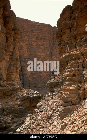 L'Algérie Djanet Homme de tribu touareg debout sur des rochers Banque D'Images