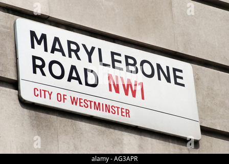 Marylebone Road NW1 London City of westminster street sign on wall Banque D'Images