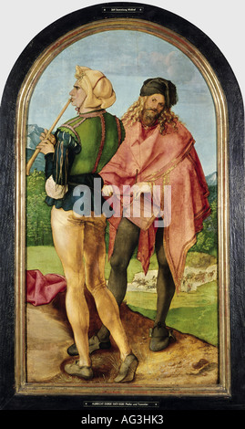Beaux-arts, Dürer, Albrecht (1471 - 1528), peinture, 'Pfeifer und Trommler", vers 1504, bois, 93 cm x 51 cm Wallraf-Richartz Museum, Cologne, l'artiste a le droit d'auteur, de ne pas être effacé Banque D'Images