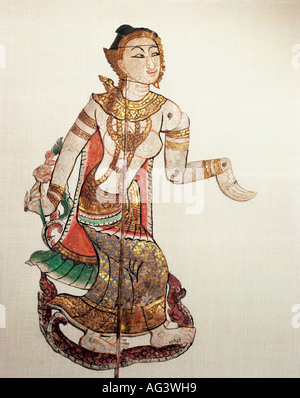 Beaux-arts, la Thaïlande, nang talung figure, princess, 19e siècle, de couper et cuir peint, le théâtre de marionnettes collection de la ville de Munich, l'artiste n'a pas d'auteur pour être effacé Banque D'Images