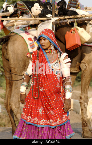 HMA79200 femmes gitanes en face de son chameau l'Inde rurale d'akola Maharashtra Inde Akot Banque D'Images