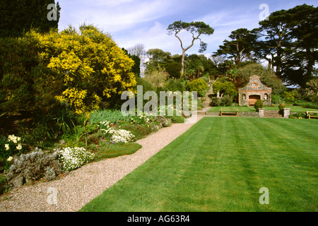 Tapeley Devon Park Gardens pelouses terrasse Banque D'Images
